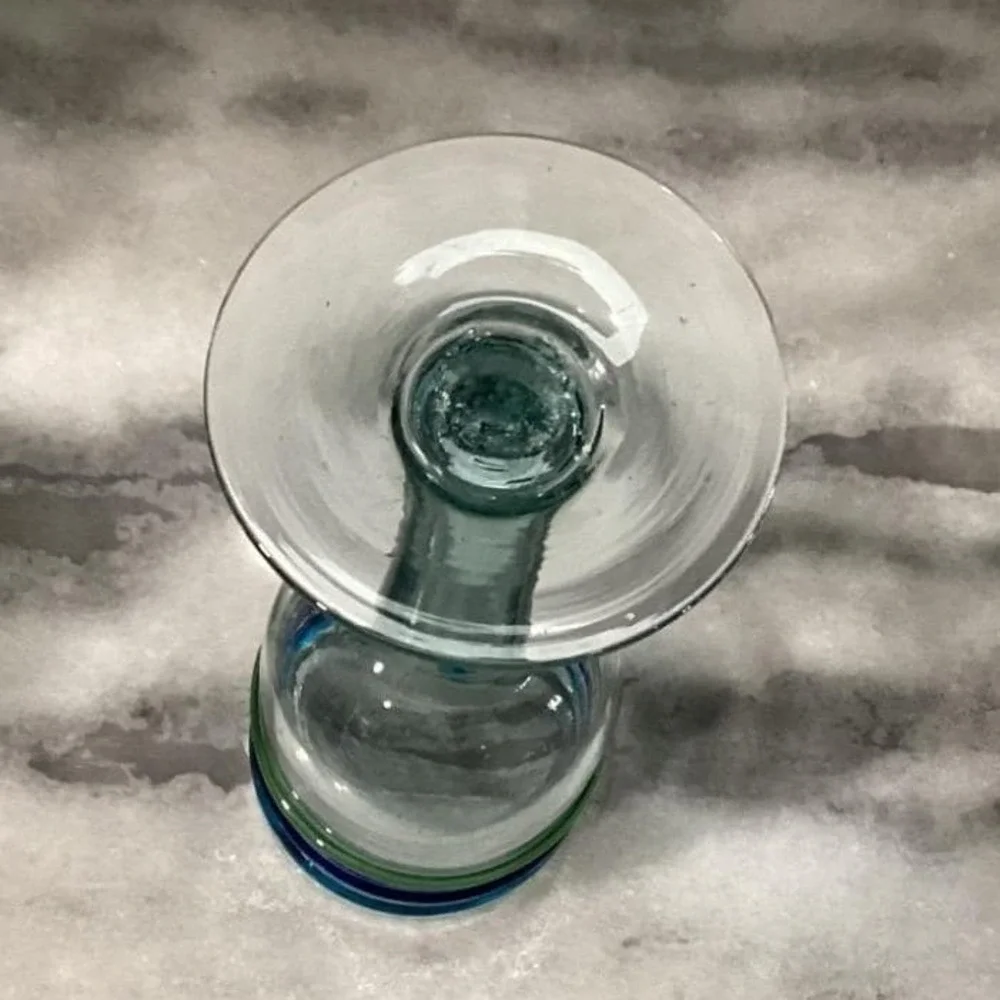 Pier 1 Imports Water Goblets, Set‎ of 2, Vintage Hand Blown Multicolor Rings